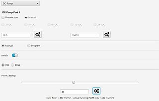 Manual control of a DC-pump