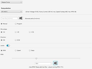 Manual control of a stepper motor driven pump